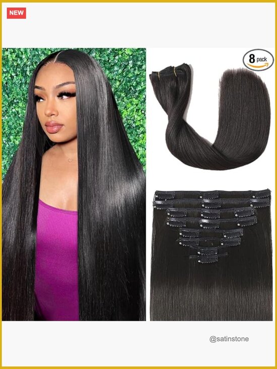 Clip In Hair Extensions Real Human Hair 100g Double Weft 8pcs 18 Clips 16 Inch main image 5